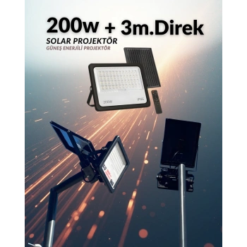 Aydınlatma Direği 200W Solar Led Projektör 220v + 3m. Montaja Hazır sokak Aydınlatma Lamba Direği
