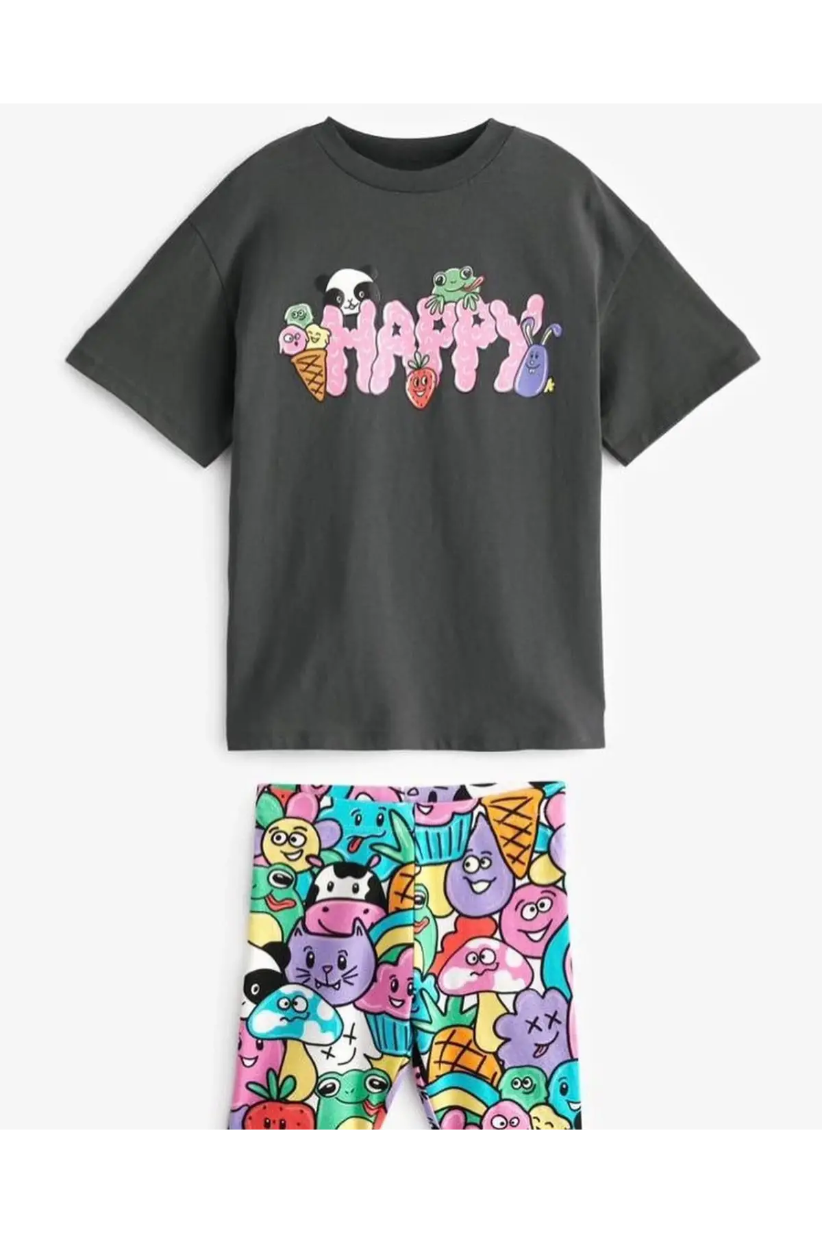 Happy Baskılı Taytlı Alt-Üst İkili Takım