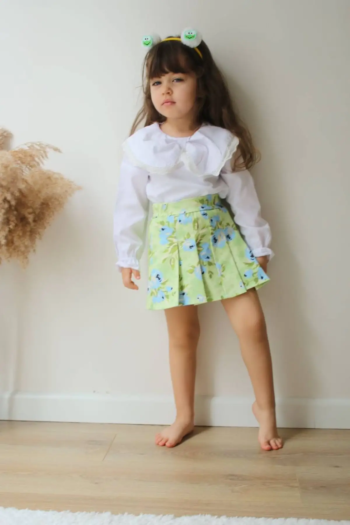 Kız Çocuk Bebe Yaka Çiçekli Yeşil Etekli Takım