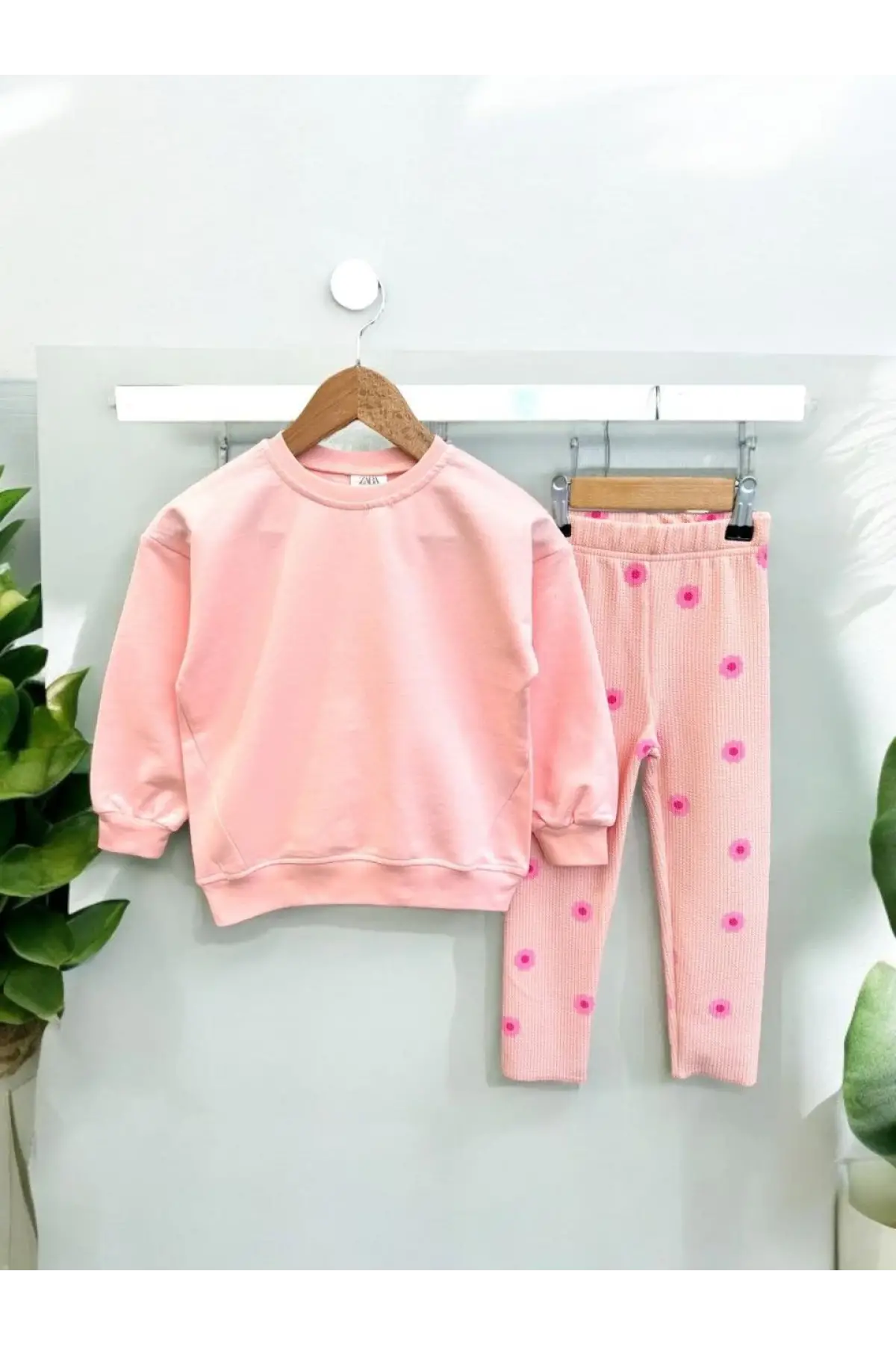 Kız Çocuk Çiçek Detay Taytlı Alt-Üst Takım