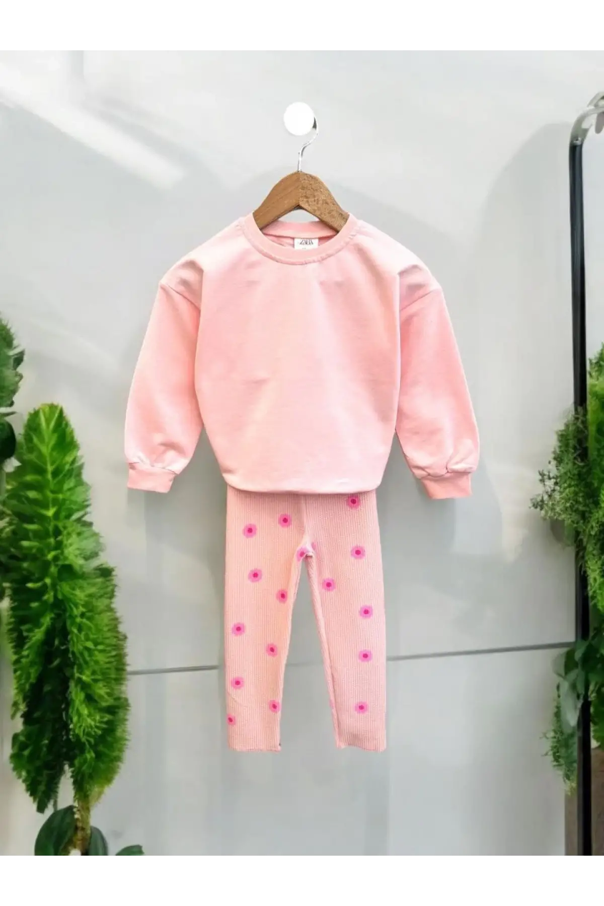 Kız Çocuk Çiçek Detay Taytlı Alt-Üst Takım