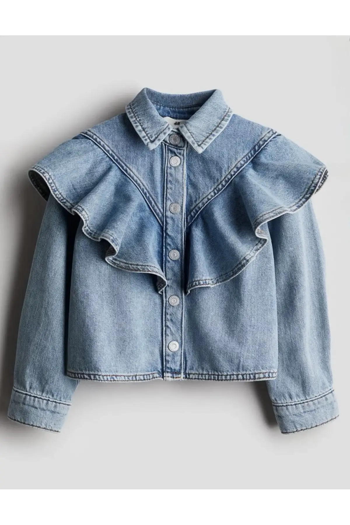 Kız Çocuk Fırfır Detaylı Kot Gömlek