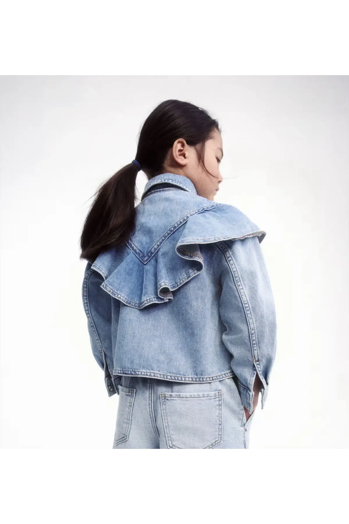 Kız Çocuk Fırfır Detaylı Kot Gömlek