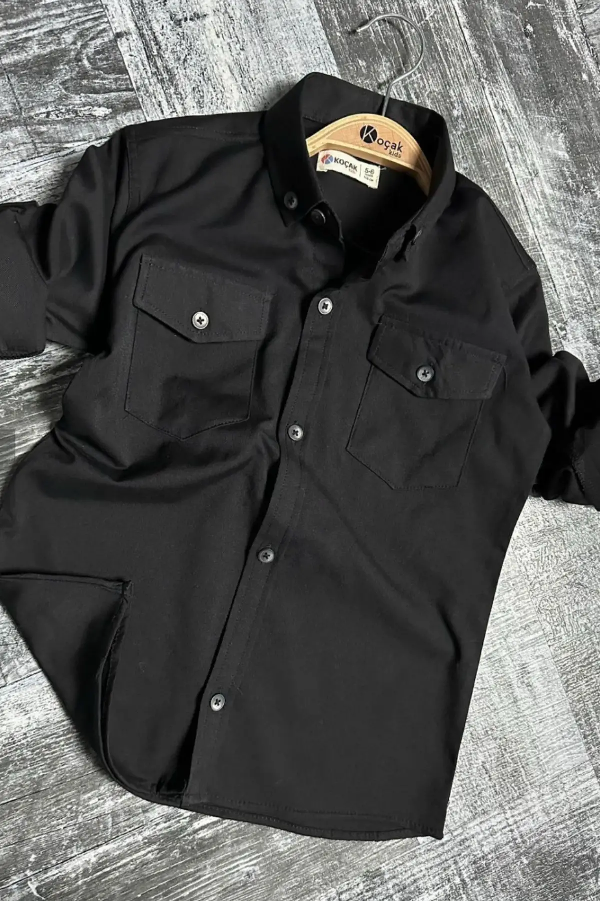 Erkek Çocuk Gabardin Cepli Siyah Gömlek