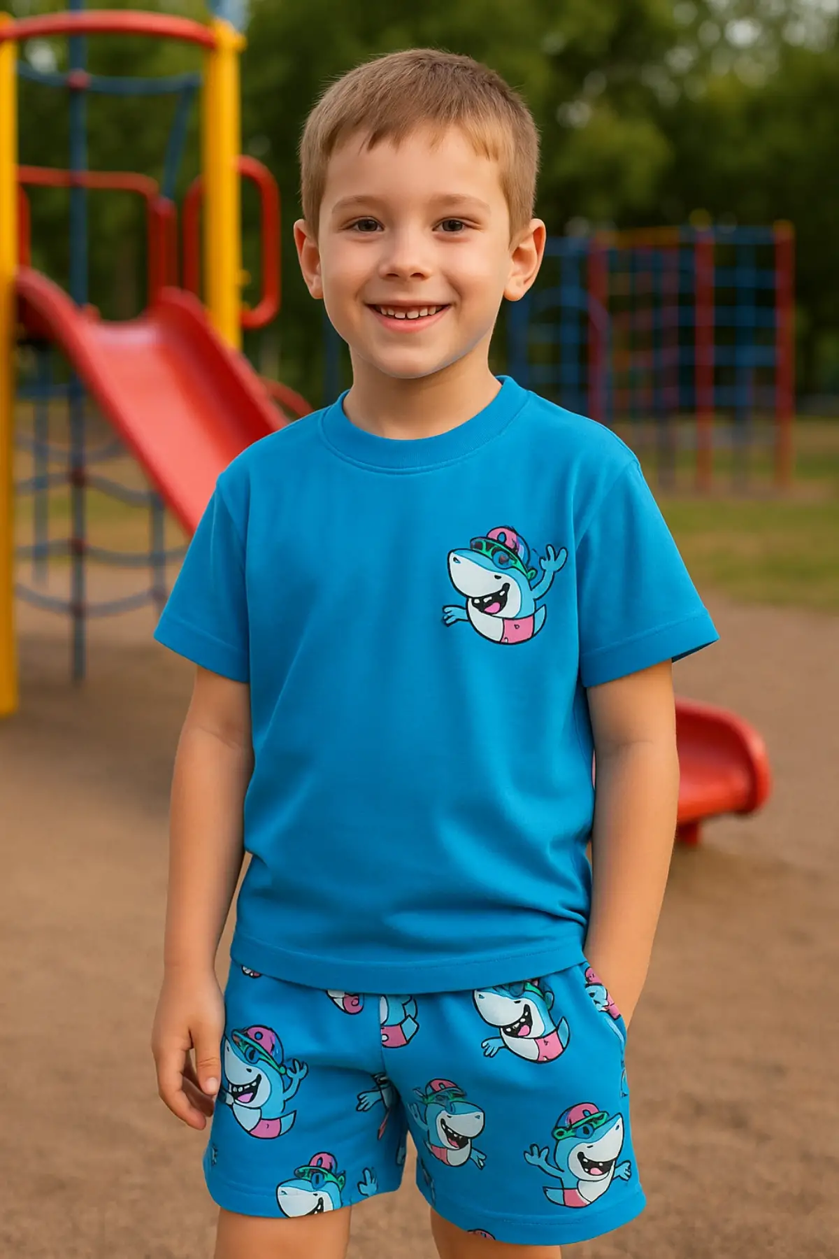 Erkek Çocuk Köpek Balığı Baskılı Yazlık Takım