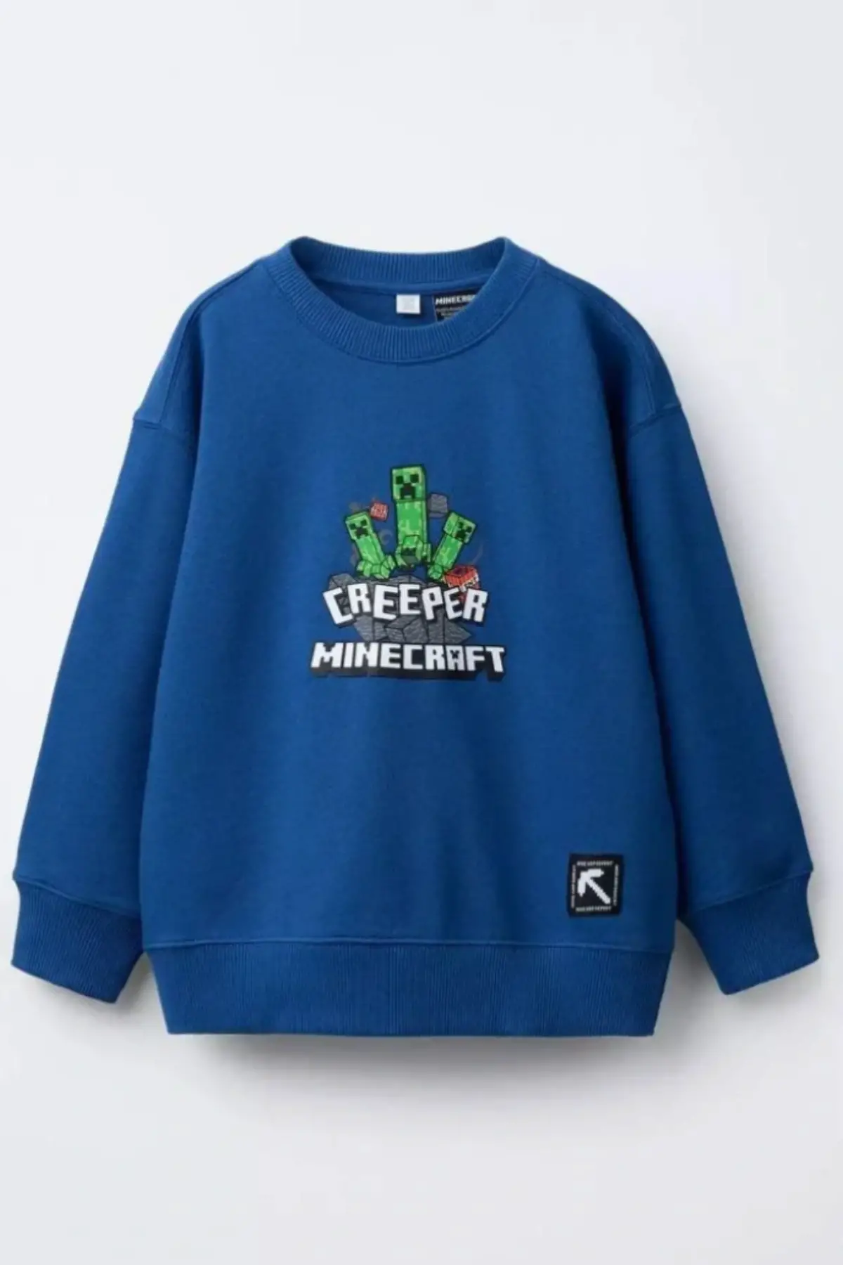 Erkek Çocuk Minecraft Baskılı %100 Pamuk Mavi Sweatshirt