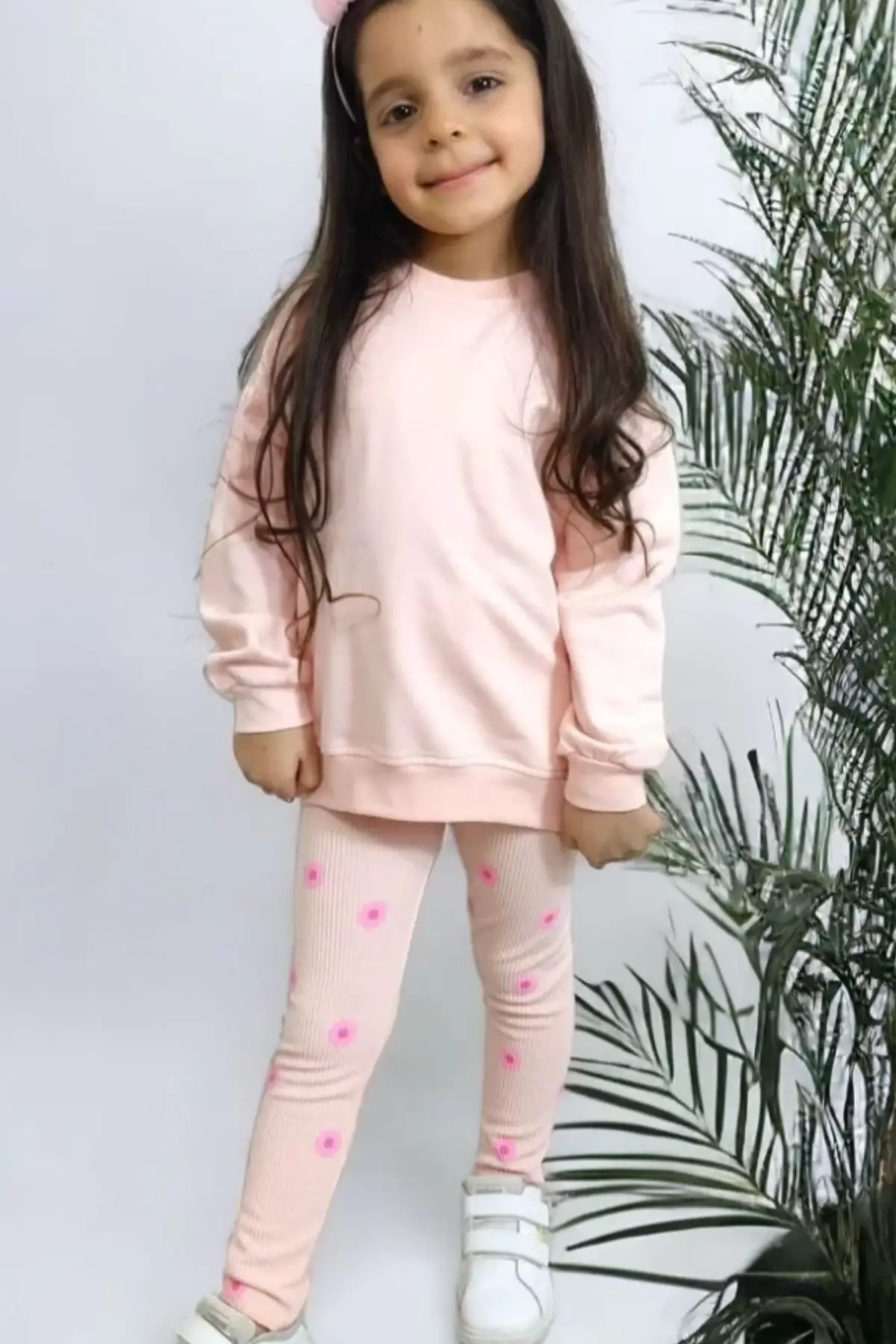 Kız Çocuk Çiçek Detay Taytlı Alt-Üst Takım