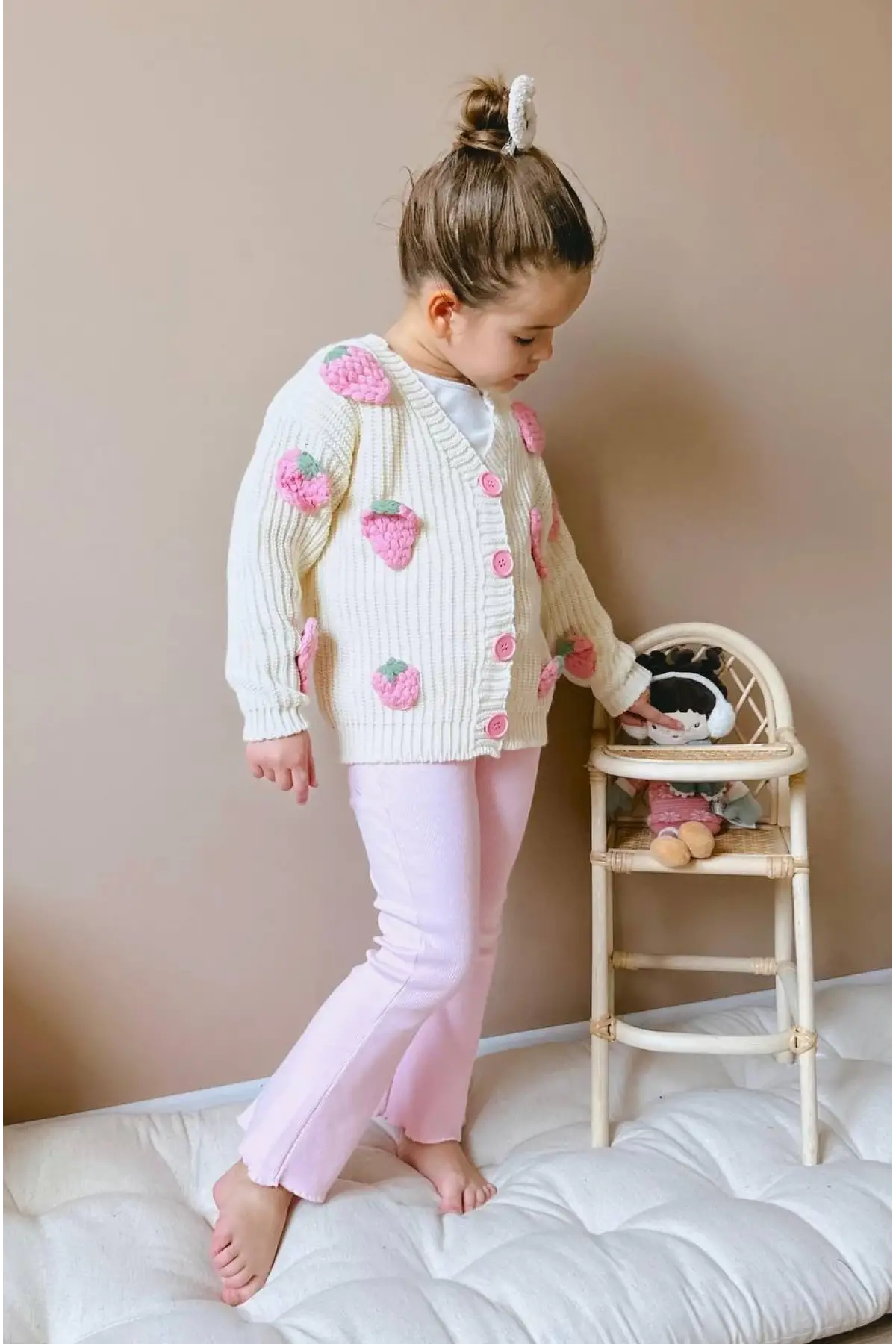 Kız Çocuk Çilek Detay Triko Takım