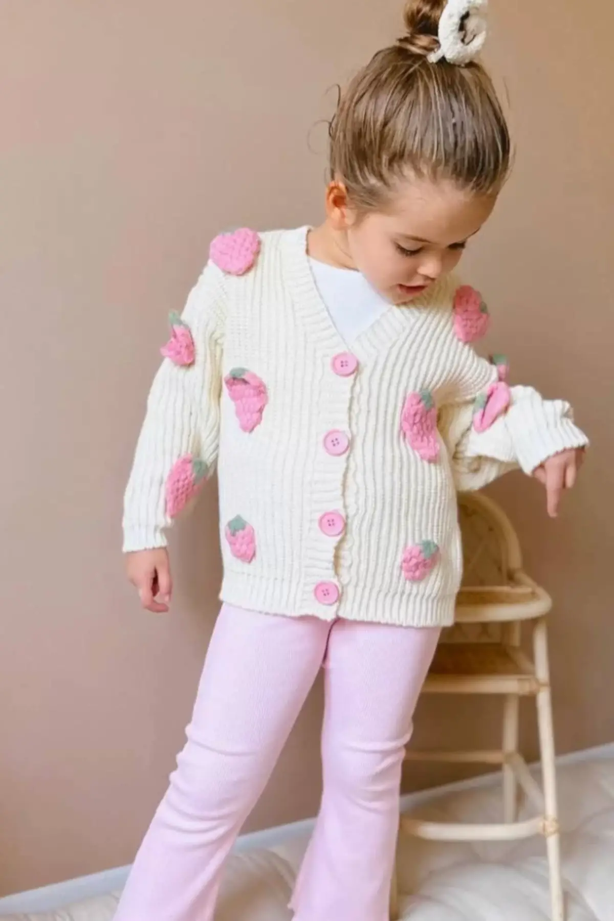 Kız Çocuk Çilek Detay Triko Takım