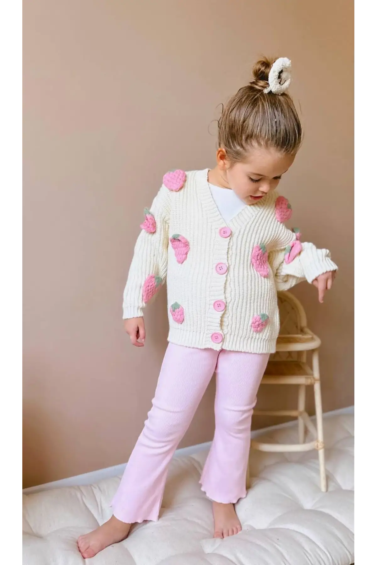 Kız Çocuk Çilek Detay Triko Takım