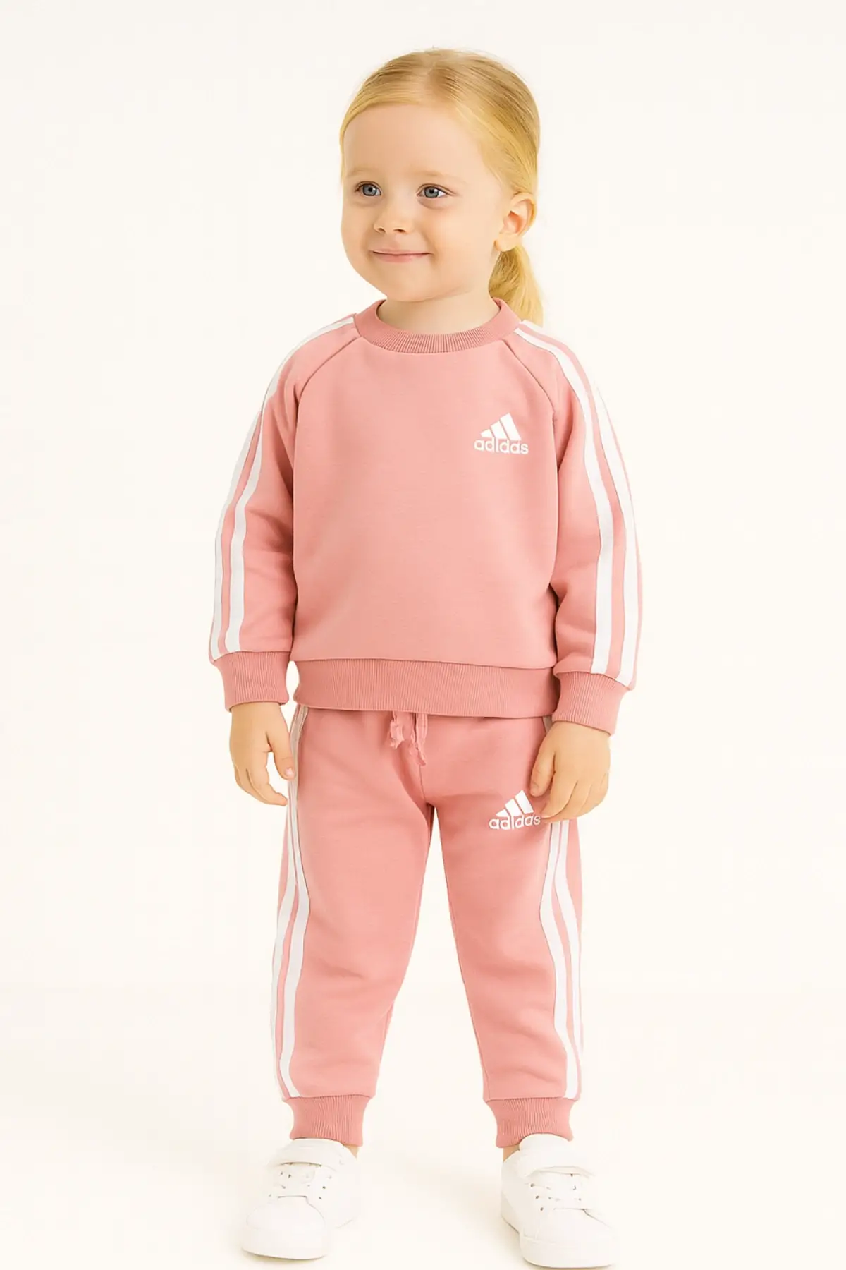 Kız Çocuk Çizgili Pembe Takım
