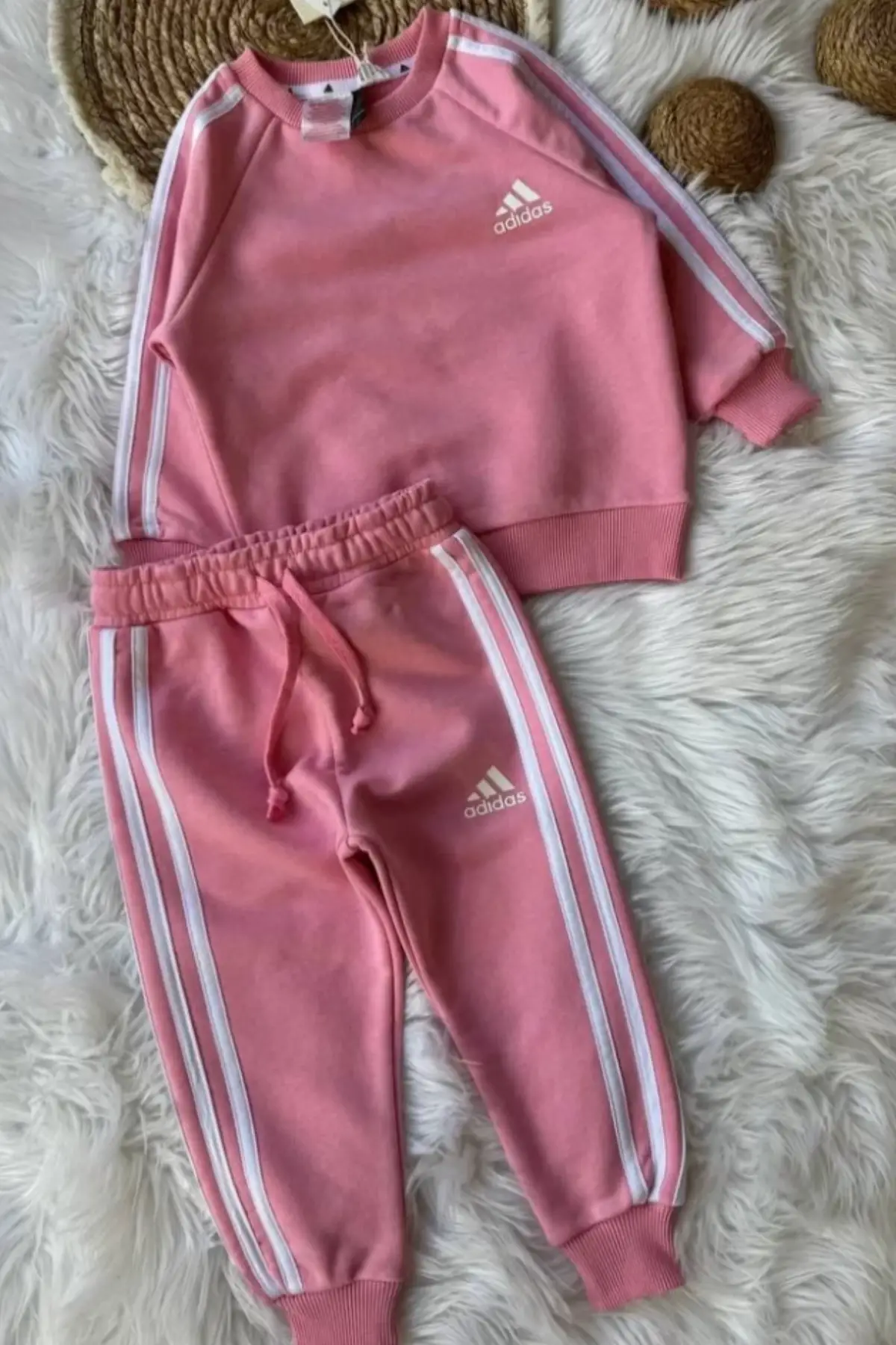 Kız Çocuk Çizgili Pembe Takım