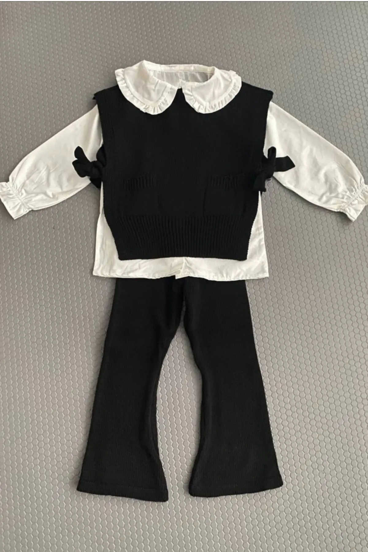 Kız Çocuk Gömlekli Triko İspanyol Paça Siyah İkili Takım