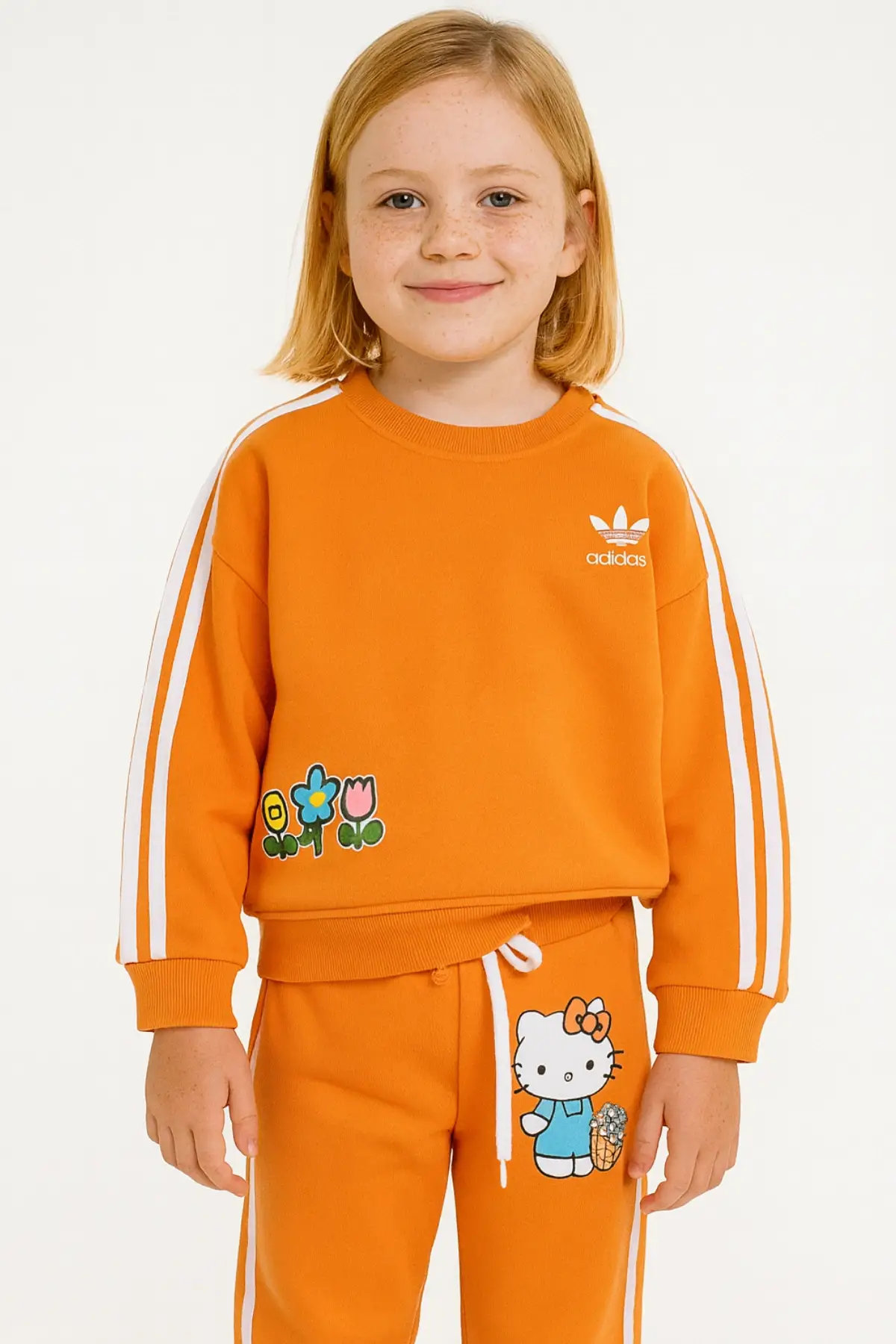 Kız Çocuk Hello Kity Baskılı Turuncu Alt-Üst Takım