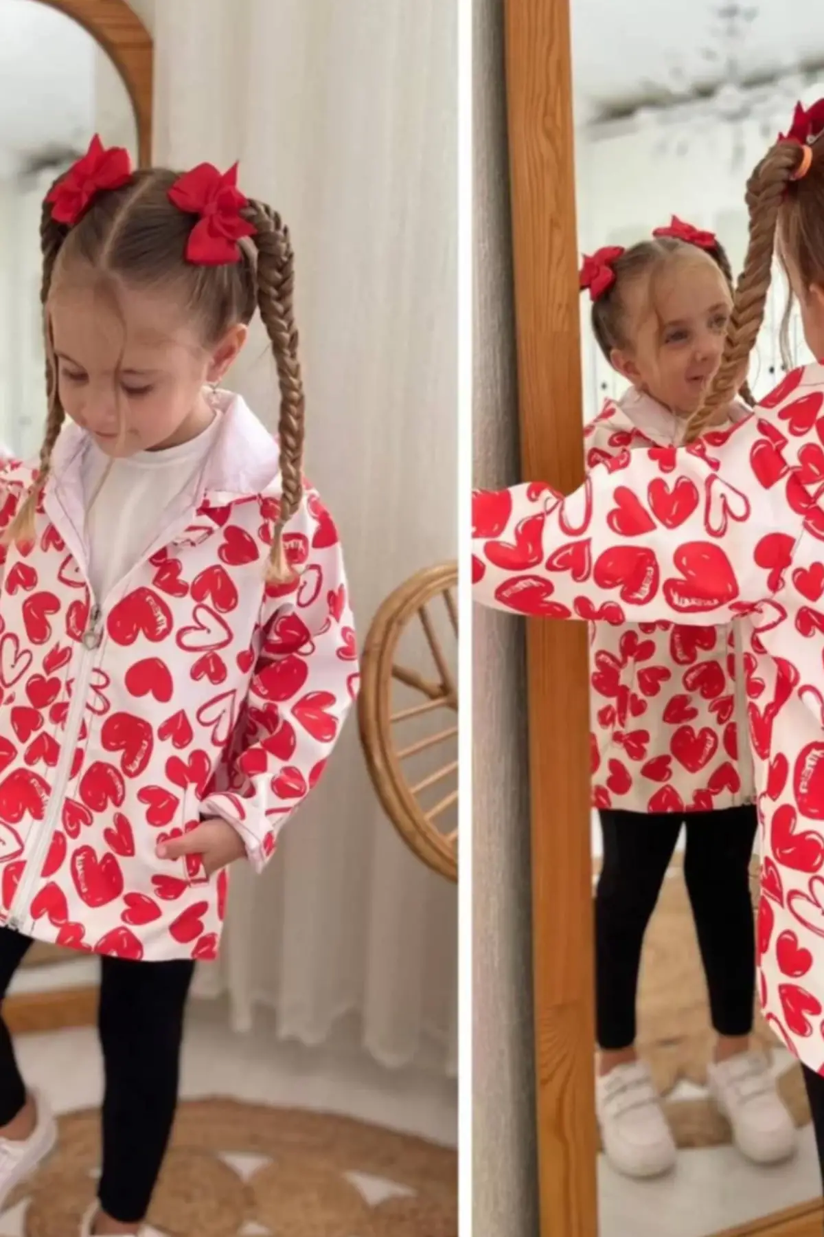 Kız Çocuk Kalp Detaylı Yağmurluk