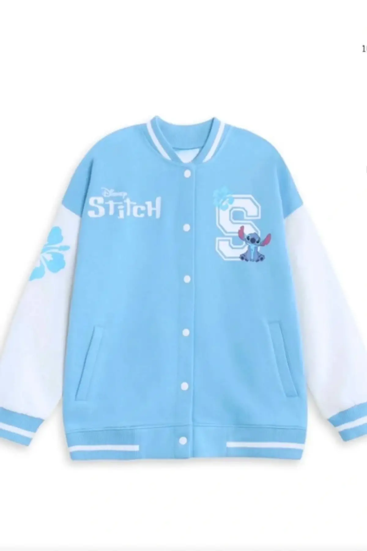 Kız Çocuk Stitch Baskılı Mavi %100 Pamuk Kolej Ceket