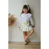 Kız Çocuk Yeşil Çiçekli Etekli Kot Takım