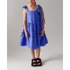 Laciel Saks Mavisi Kurdeleli Dokuma Yazlık Elbise