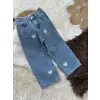 Kız Çocuk Kalp Detaylı Bol Paça Kot Pantolon