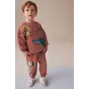 Erkek Çocuk Hayvan Baskılı %100 Pamuk Kahverengi Takım