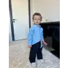 Erkek Çocuk Keten Gömlek Mavi Alt-Üst Takım