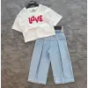 Kız Çocuk Love Croplu Kot Takım
