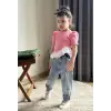 Kız Çocuk Pembe Fırfır Detay Kot Takım