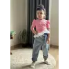 Kız Çocuk Pembe Fırfır Detay Kot Takım