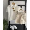 Erkek Çocuk Fitilli Polo Yaka Krem Şortlu Takım