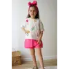 Kız Çocuk 3D Çiçek İşlemeli Şort Etekli Yazlık Takım