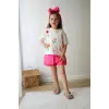 Kız Çocuk 3D Çiçek İşlemeli Şort Etekli Yazlık Takım
