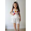 Kız Çocuk İşlemeli Şortlu Beyaz Yazlık Takım