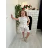 Kız Çocuk Fistolu Beyaz Şortlu Yazlık Takım