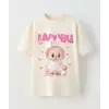 Kız Çocuk Labubu Baskılı Krem Tişört