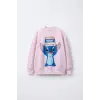Kız Çocuk Stitch Baskılı %100 Pamuk Sweatshirt