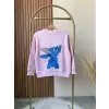 Kız Çocuk Stitch Baskılı %100 Pamuk Sweatshirt