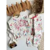 Kız Çocuk Çiçek Desenli Bisiklet Yaka %100 Pamuk Alt Üst Takım