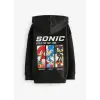 Erkek Çocuk Sonic Baskılı Kapüşonlu %100 Pamuk Sweatshirt