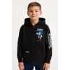 Erkek Çocuk Sonic Baskılı Kapüşonlu %100 Pamuk Sweatshirt