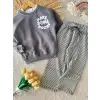 Erkek Çocuk Çizgili Gri %100 Pamuk Alt Üst Takım