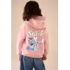 Kız Çocuk Stitch Baskılı Kapüşonlu Fermuarlı Pembe Sweatshirt