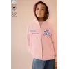 Kız Çocuk Stitch Baskılı Kapüşonlu Fermuarlı Pembe Sweatshirt