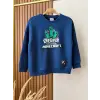 Erkek Çocuk Minecraft Baskılı %100 Pamuk Mavi Sweatshirt