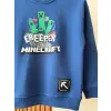 Erkek Çocuk Minecraft Baskılı %100 Pamuk Mavi Sweatshirt