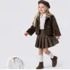 Kız Çocuk Kürklü Deri Etekli 4lü Acı Kahve Takım