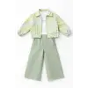 Kız Çocuk Ceket Desenli Bol Paça Pantolon 3lü Yeşil Takım