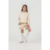 Kız Çocuk Zambak Detaylı Şort Etek Krem Dokuma Takım