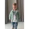 Erkek Çocuk Gabadin Yeşil Ceketli Kot Pantolonlu 3lü Takım