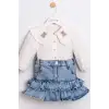 Kız Çocuk Bebe Yaka Gömlek Kot Etekli Takım