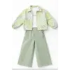 Kız Çocuk Ceket Desenli Bol Paça Pantolon 3lü Yeşil Takım